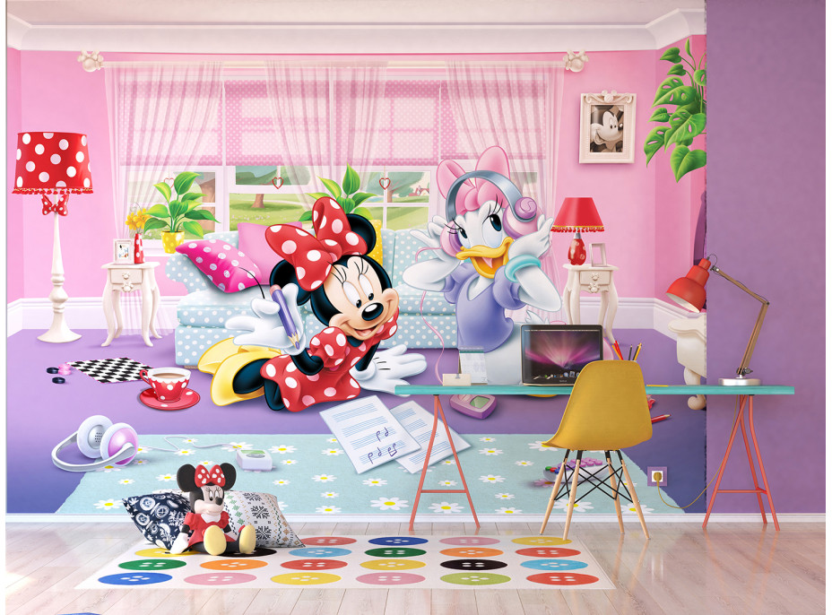 Dětská fototapeta DISNEY - Minnie a Daisy poslouchají hudbu - 360x270 cm