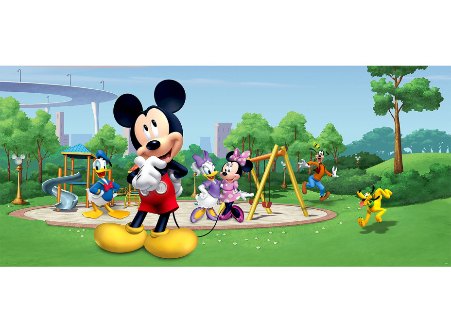 Dětská fototapeta DISNEY - Mickey Mouse s kamarády na hřišti - 202x90 cm