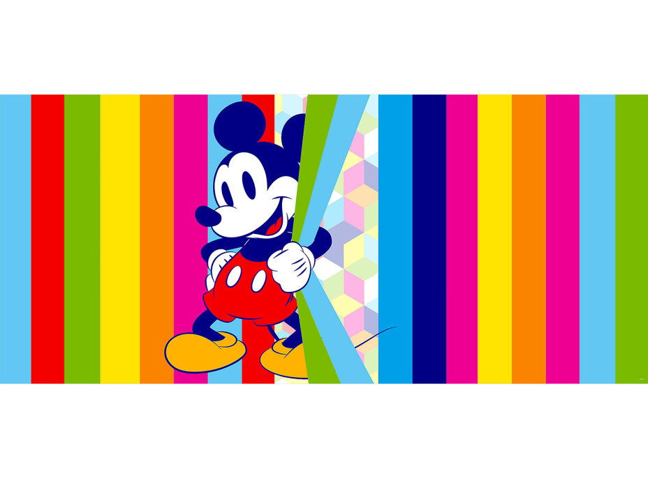 Dětská fototapeta DISNEY - Mickey Mouse a barevné pruhy - 202x90 cm