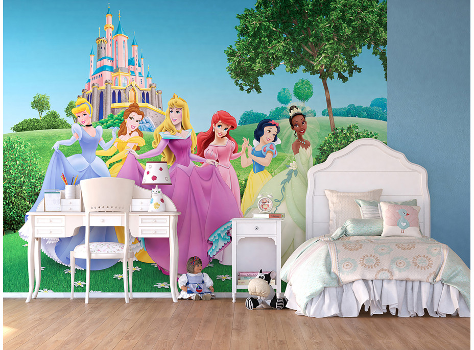 Dětská fototapeta DISNEY - Princezny na louce před zámkem - 360x270 cm