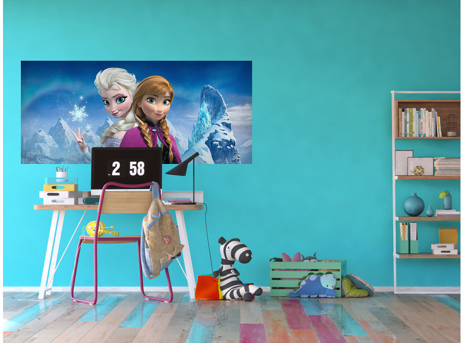 Dětská fototapeta DISNEY - FROZEN - Elsa a Anna na vrcholu hor - 202x90 cm