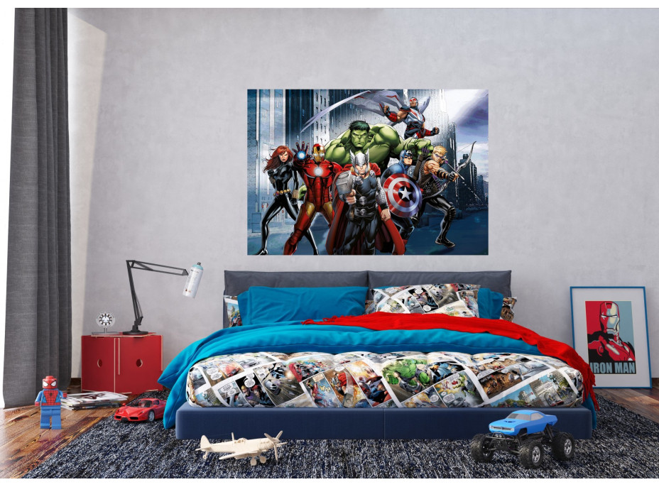 Dětská fototapeta MARVEL - Hrdinové Avengers v ulicích města - 155x110 cm