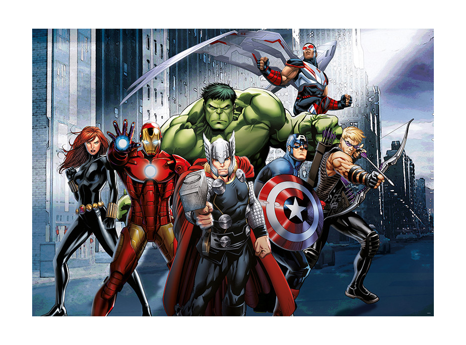 Dětská fototapeta MARVEL - Hrdinové Avengers v ulicích města - 155x110 cm