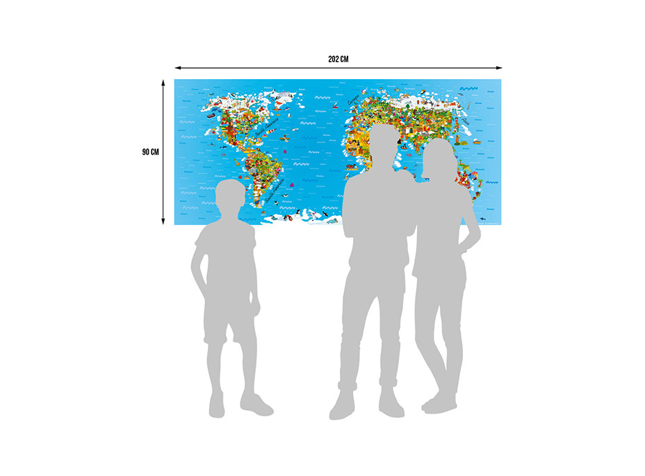 Dětská fototapeta - Dětská mapa světa - 202x90 cm