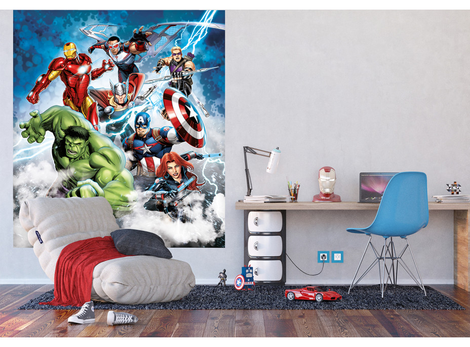 Dětská fototapeta MARVEL - Avengers v zuřivém blesku - 180x202 cm