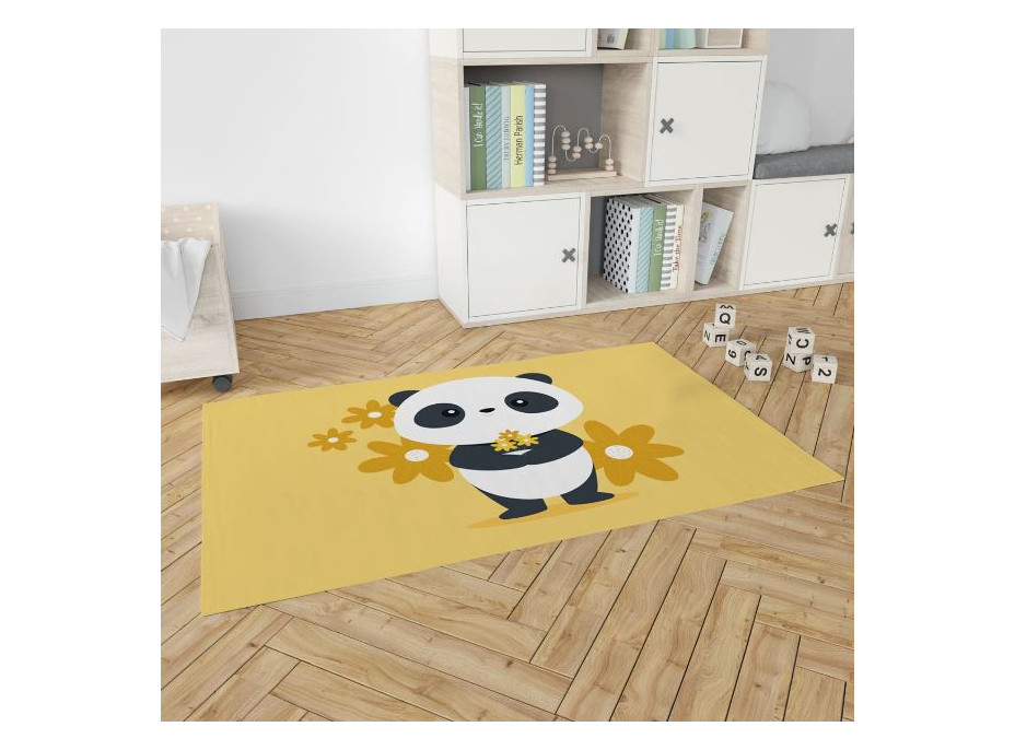 Dětský pěnový koberec PANDA květiny - 100x150 cm - žlutý