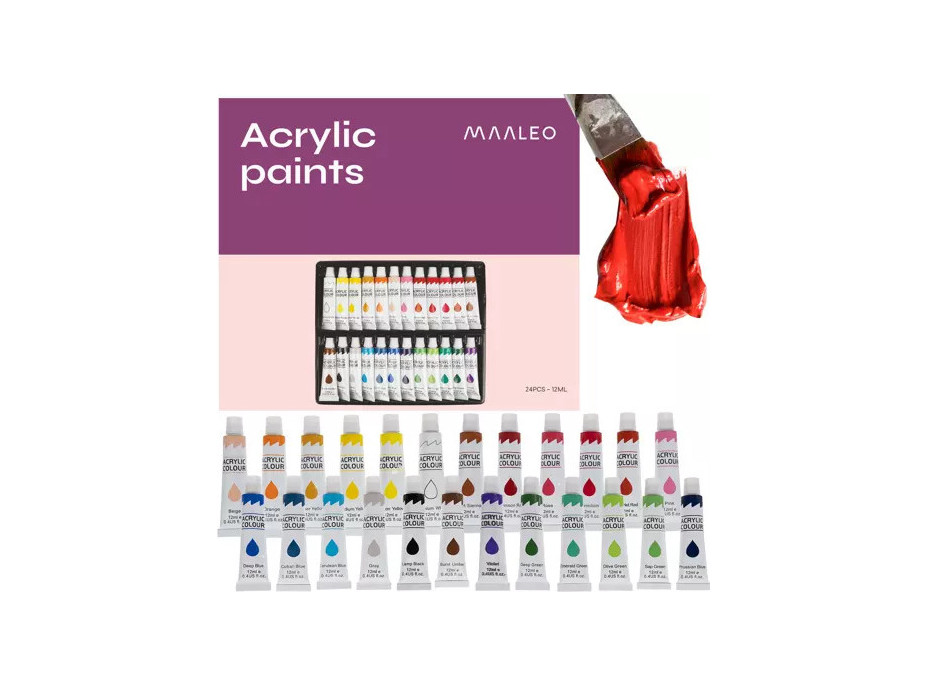 Akrylové barvy 24 ks - 12 ml. Maaleo