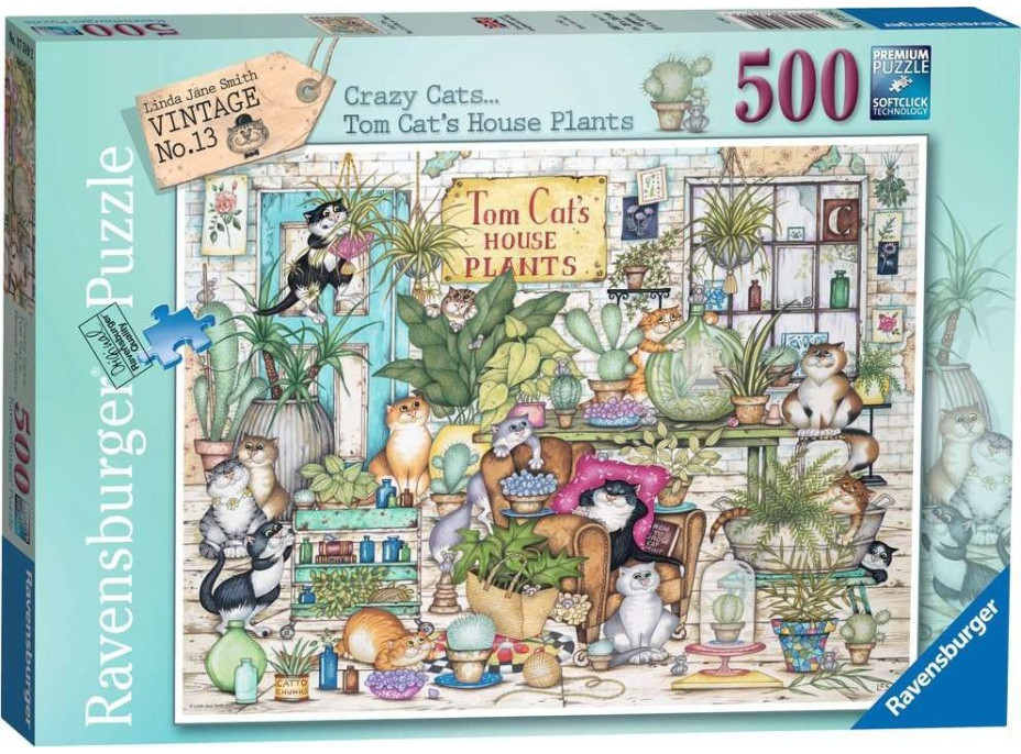 RAVENSBURGER Puzzle Crazy Cats: Tomovo květinářství 500 dílků