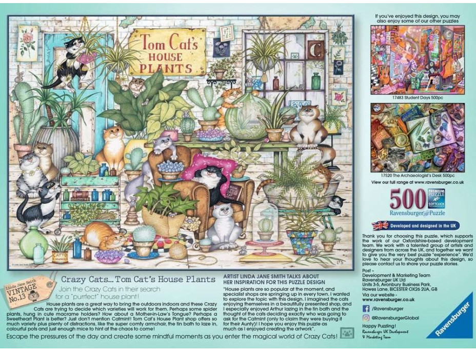 RAVENSBURGER Puzzle Crazy Cats: Tomovo květinářství 500 dílků