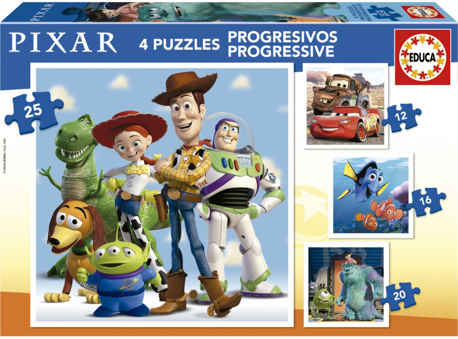 EDUCA Puzzle Disney Pixar 4v1 (12,16,20,25 dílků)