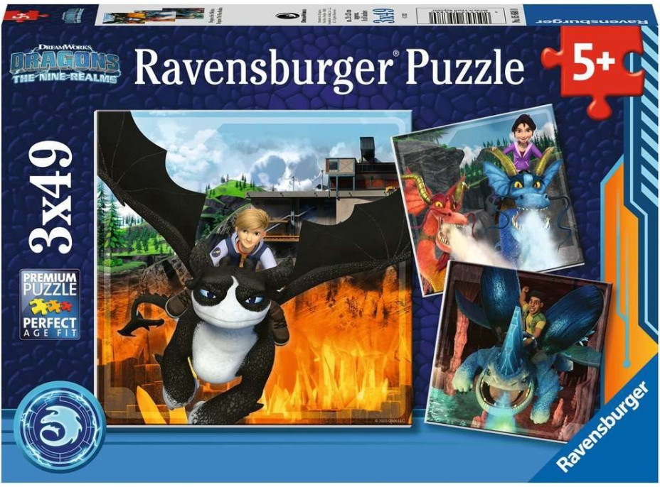 RAVENSBURGER Puzzle Jak vycvičit draka: Devět království 3x49 dílků