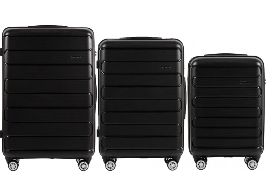 Moderní cestovní kufry BULK - set S+M+L - černé - TSA zámek