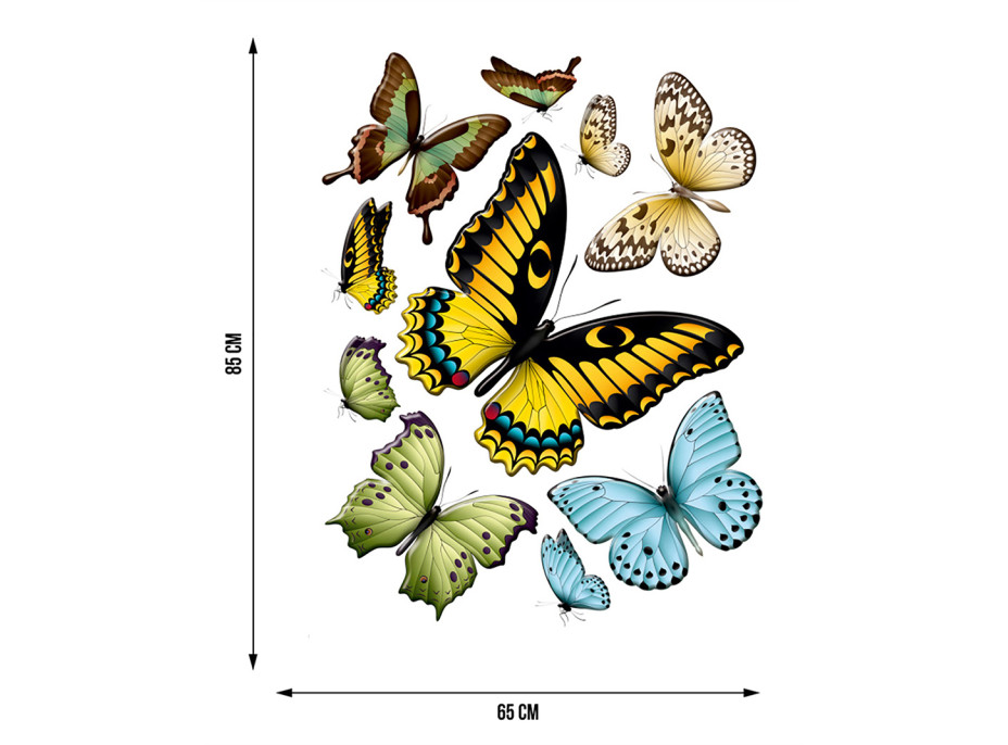 Moderní samolepka na zeď - Variace barevných motýlů - 65x85 cm