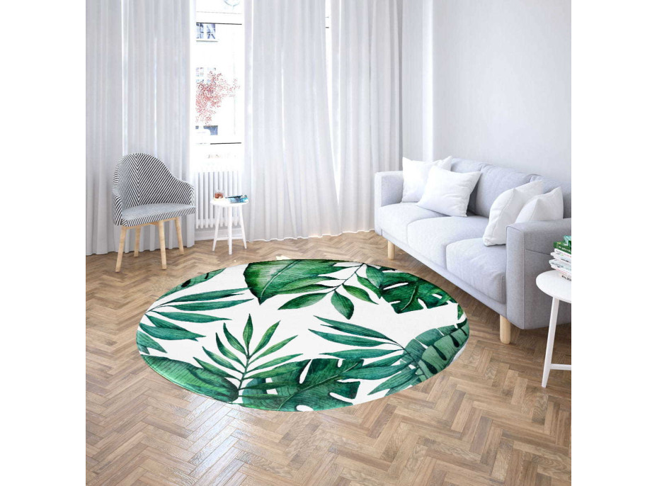 Pěnový kulatý koberec VIVA VERDE 90 cm - Zelené listy