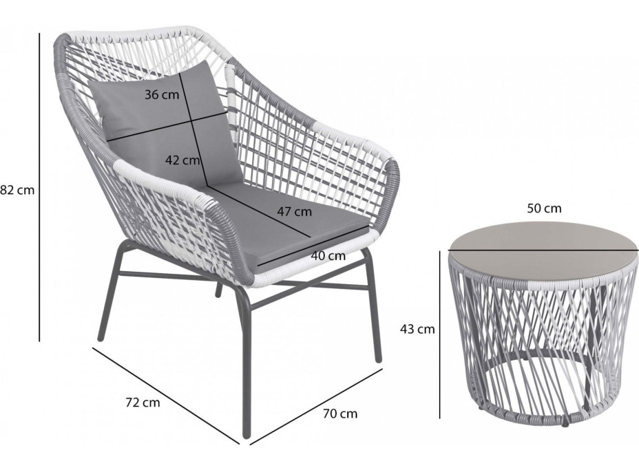 Zahradní ratanový nábytek ELLIE (2 křesla + stolek) - šedý