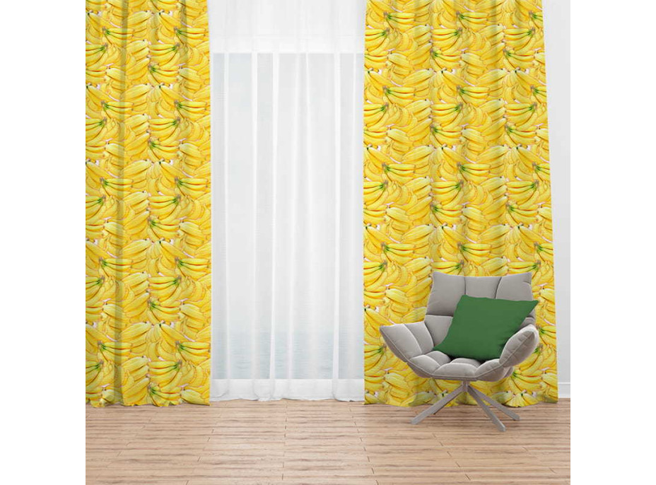 Designový závěs s kroužky PREMIUM Bananas 140x250 cm - žlutý