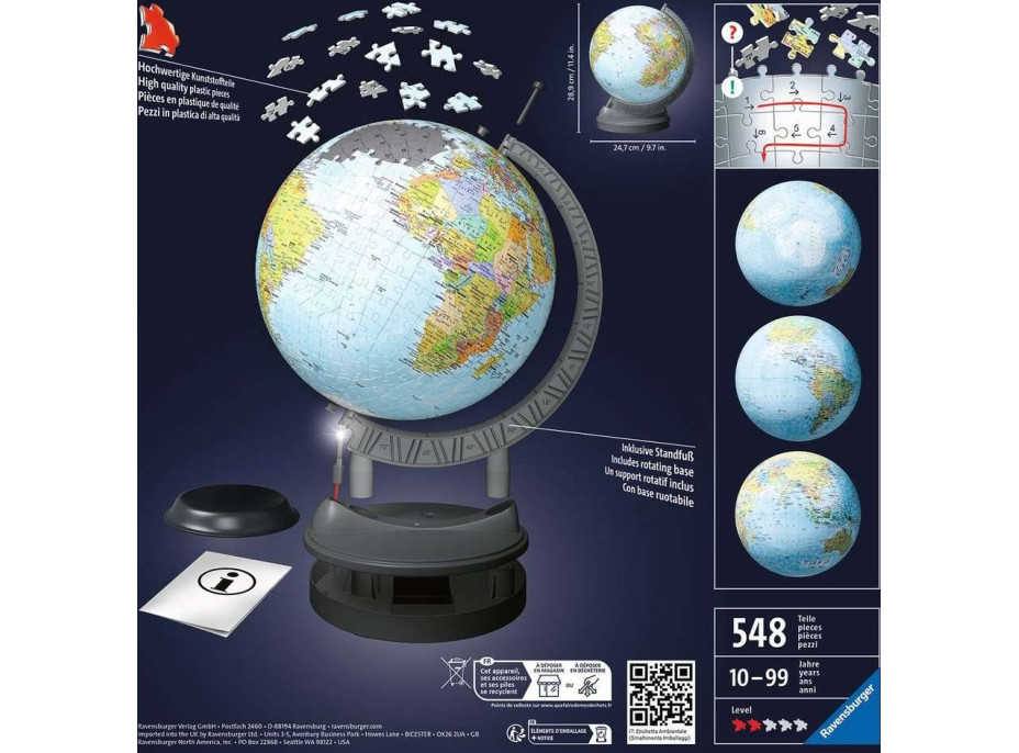 RAVENSBURGER Puzzleball Svítící Globus (Zeměkoule) 548 dílků