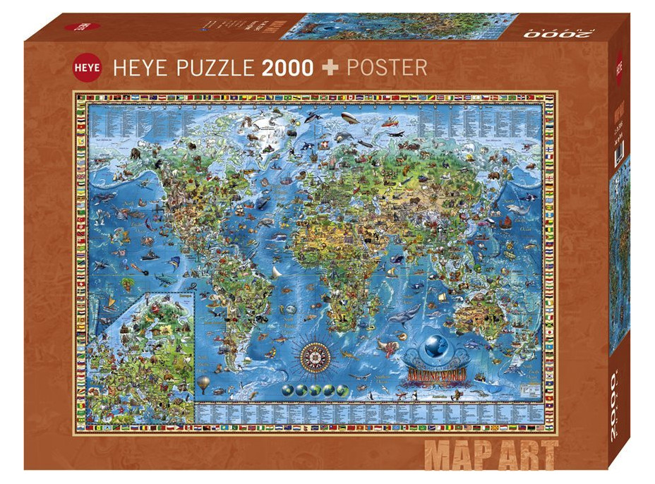 HEYE Puzzle Map Art: Úžasný svět 2000 dílků