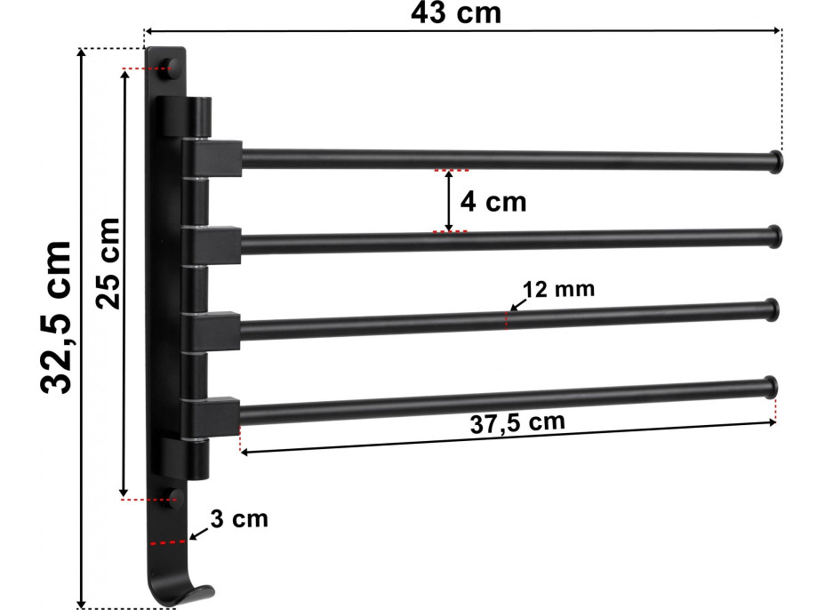 Věšák na ručníky ORTYS - černý