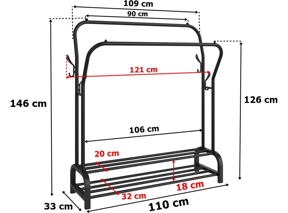Věšák na oblečení v černé barvě LARY