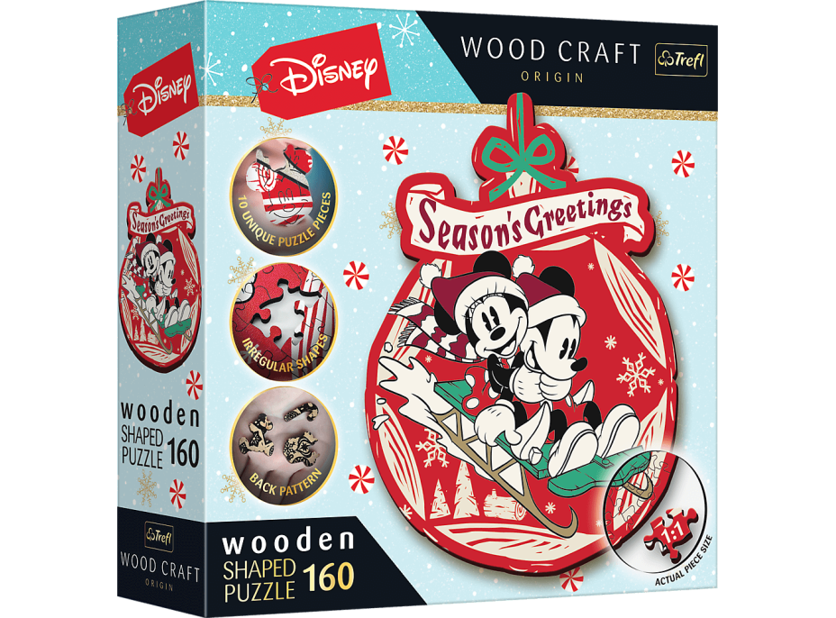 TREFL Wood Craft Origin puzzle Vánoční dobrodružství Mickeyho a Minnie 160 dílků