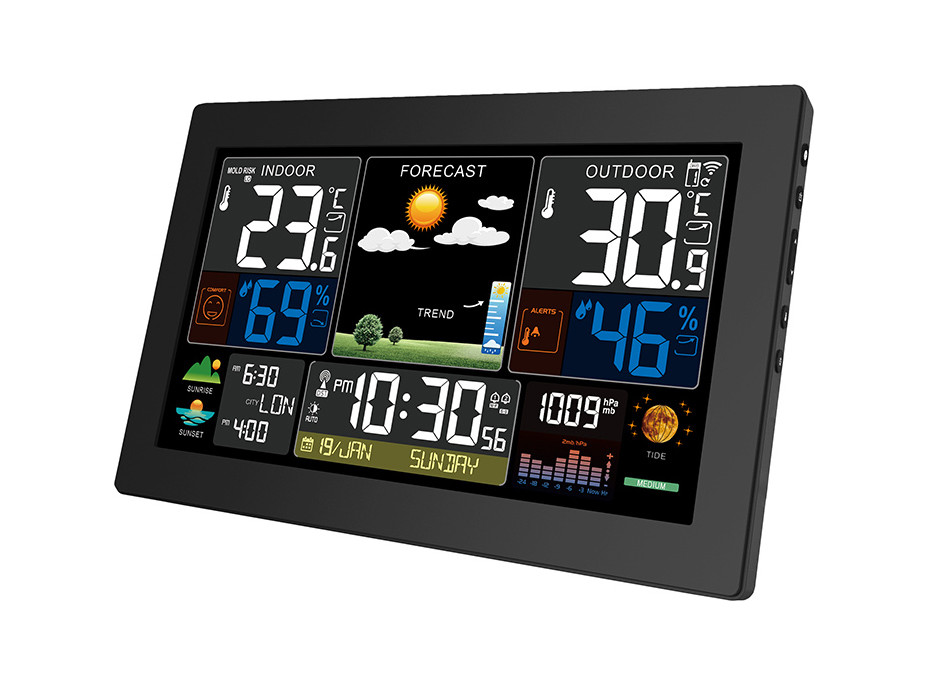 Meteostanice, XL barevný LCD, teplota, vlhkost, tlak