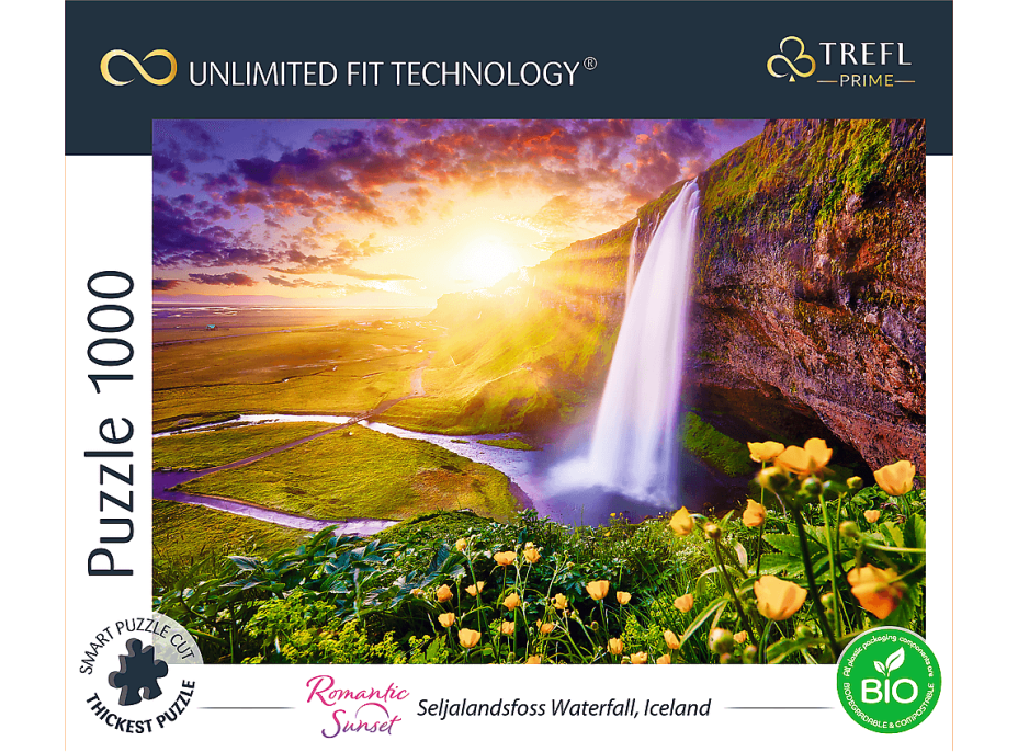 TREFL Puzzle UFT Romantic Sunset: Seljalandsfoss vodopády, Island 1000 dílků