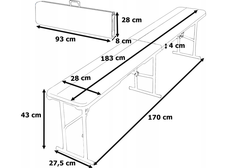 Cateringový set Woodland - stůl 183 cm + 2 lavice