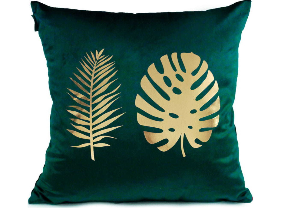 Povlak na polštář GOLDEN STYLE VELVET 40x40 cm - Monstera - tmavě zelený/zlatý