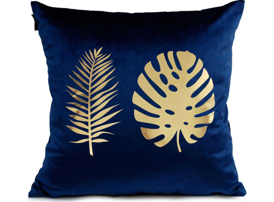 Povlak na polštář GOLDEN STYLE VELVET 40x40 cm - Monstera - tmavě modrý/zlatý