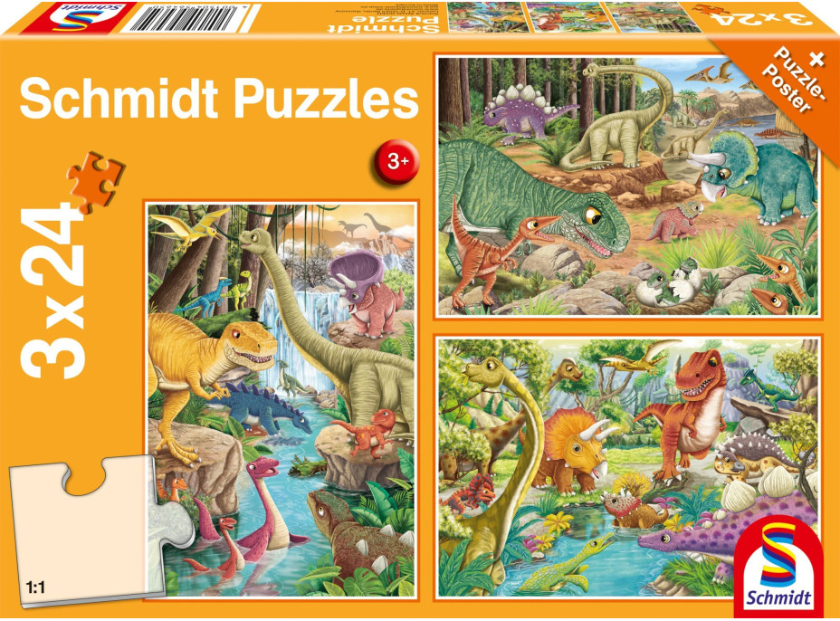 SCHMIDT Puzzle Dinosauři 3x24 dílků