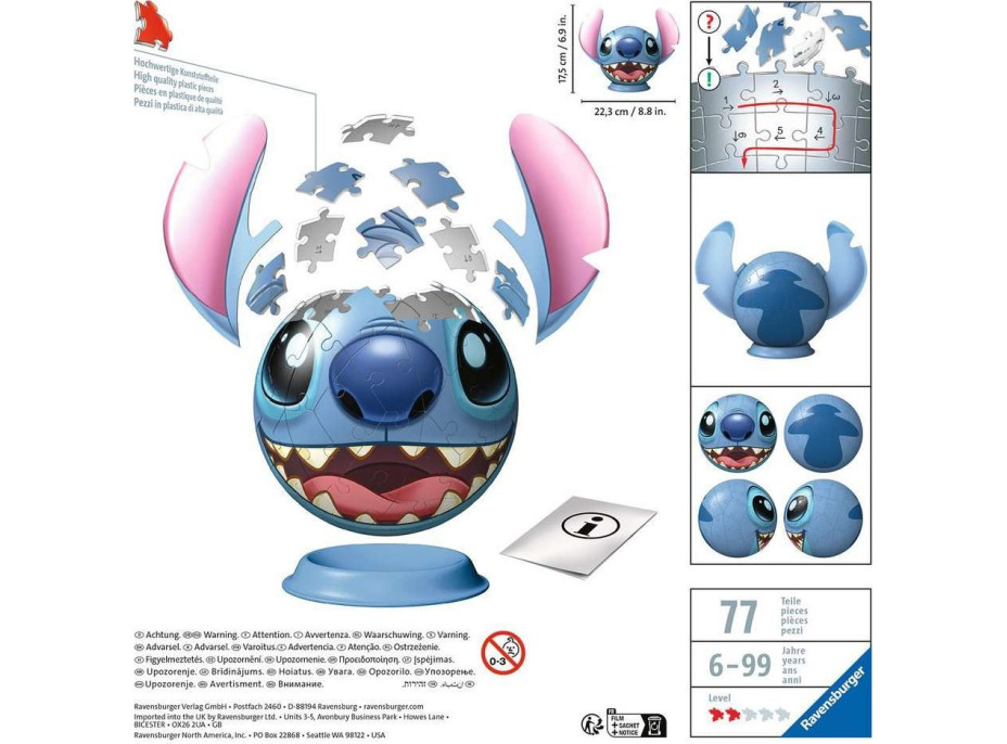 RAVENSBURGER Puzzleball Stitch s ušima 77 dílků