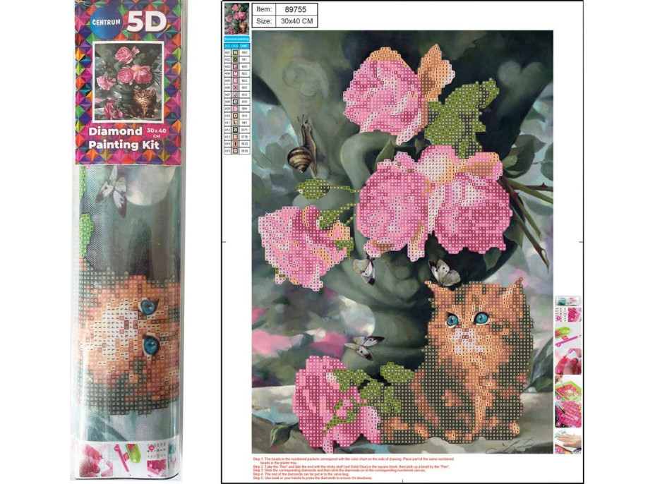 Diamantový obraz plátno 30x40cm - Kotě s květinou