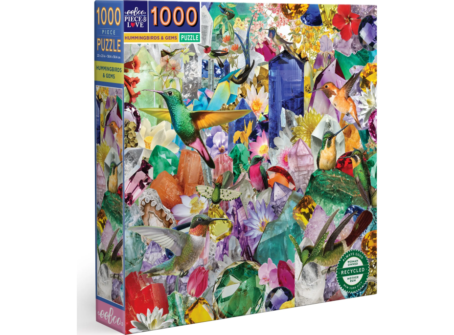 EEBOO Čtvercové puzzle Kolibříci a drahokamy 1000 dílků