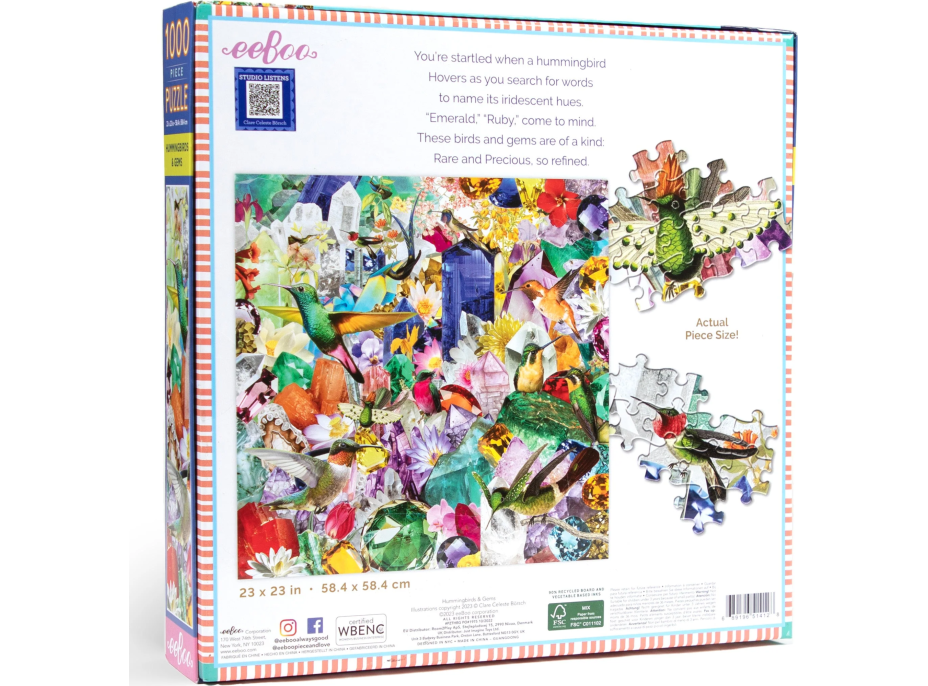 EEBOO Čtvercové puzzle Kolibříci a drahokamy 1000 dílků