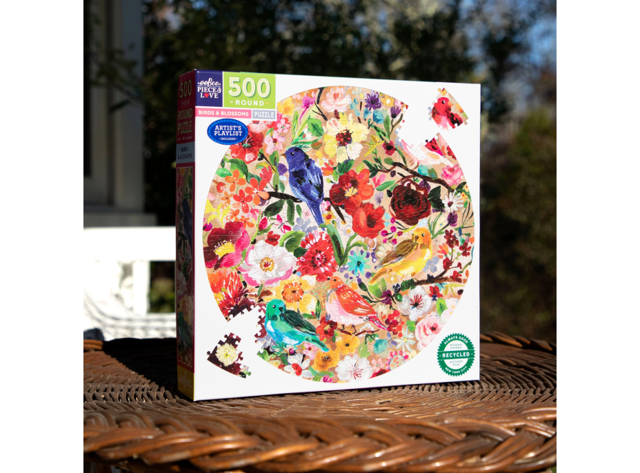 EEBOO Kulaté puzzle Ptáci a květy 500 dílků