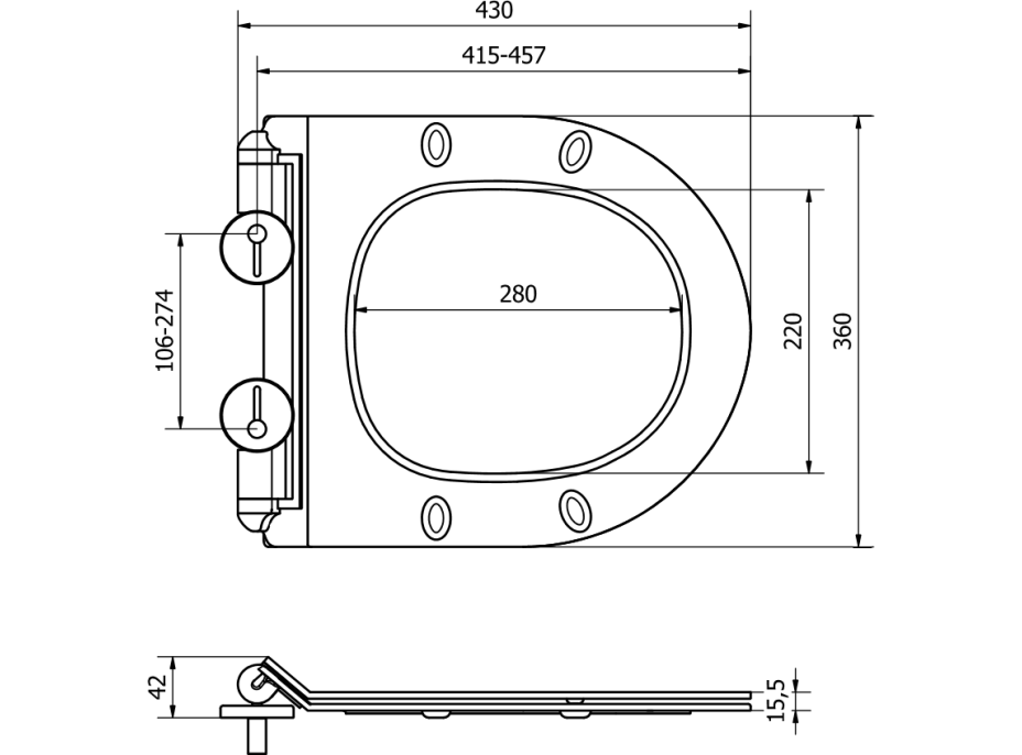 Duroplast WC sedátko MEXEN Slim - softclose - černé, 39010185