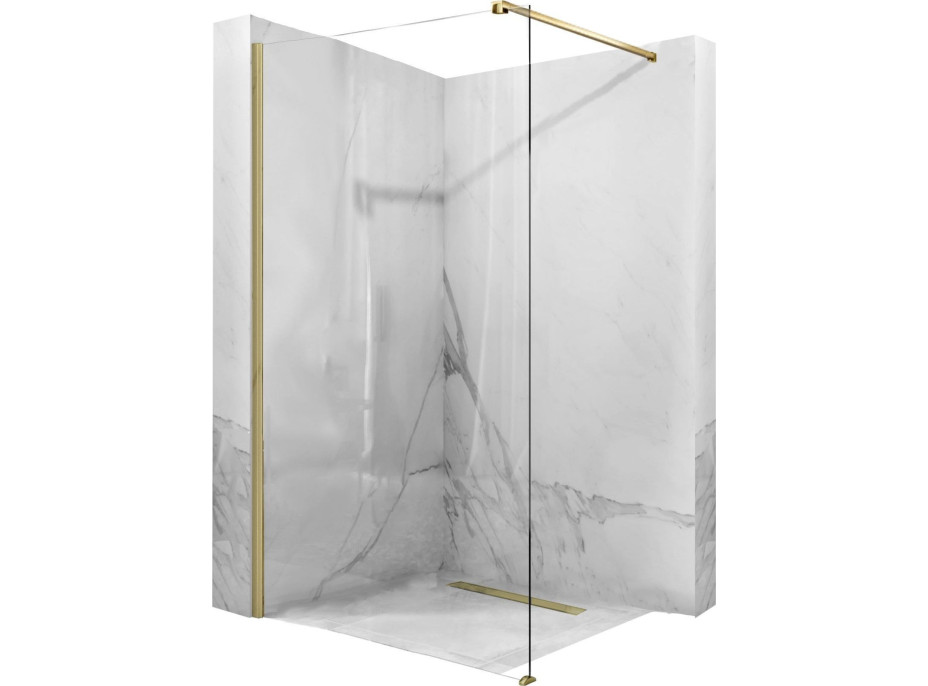 Koupelnová pevná zástěna Rea AERO 90 cm - broušená zlatá - čiré sklo