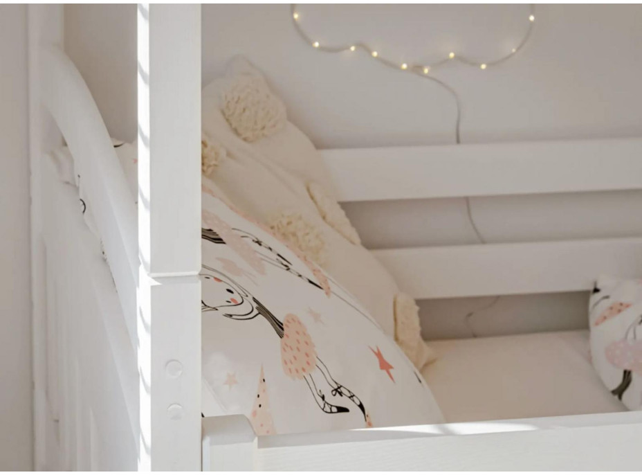 Dětská patrová postel z masivu borovice BOHDANA s přistýlkou a šuplíky - 200x90 cm - ŠEDÁ