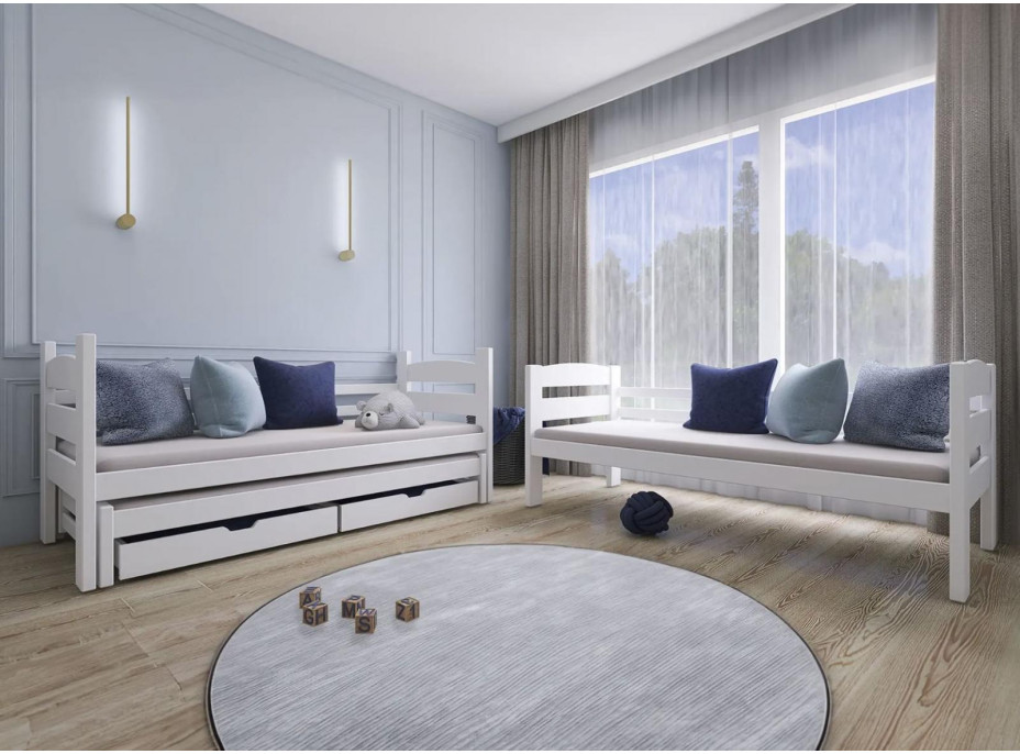 Dětská patrová postel z masivu borovice CYRIL s přistýlkou a šuplíky - 200x90 cm - ŠEDÁ