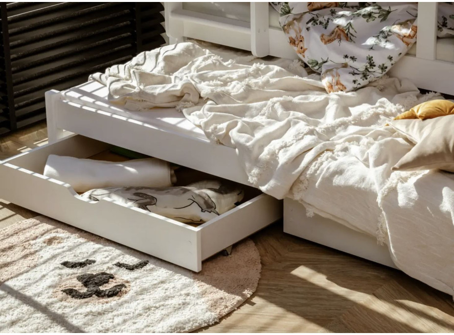 Dětská patrová postel z masivu borovice EMIL s přistýlkou a šuplíky - 200x90 cm - přírodní
