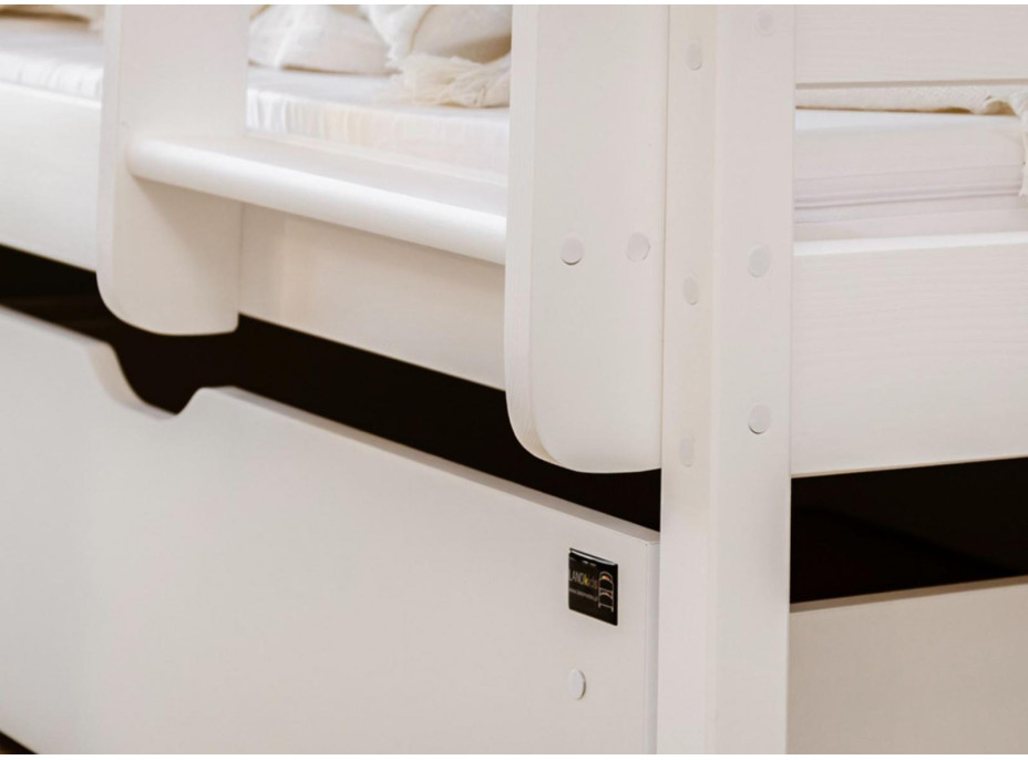 Dětská patrová postel z masivu borovice NINA se šuplíky 200x90 cm - bílá