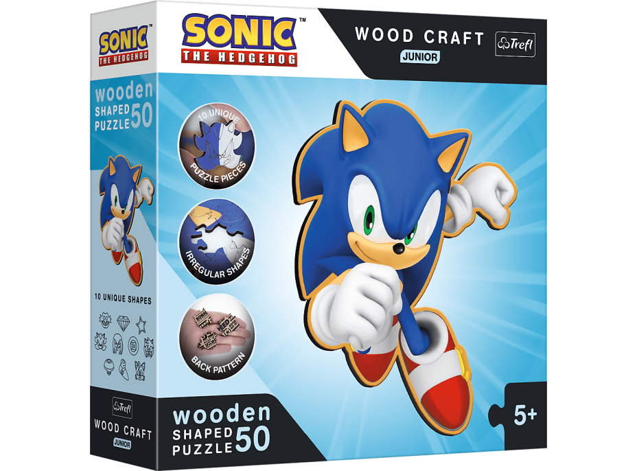 TREFL Wood Craft Junior puzzle Chytrý Ježek Sonic 50 dílků