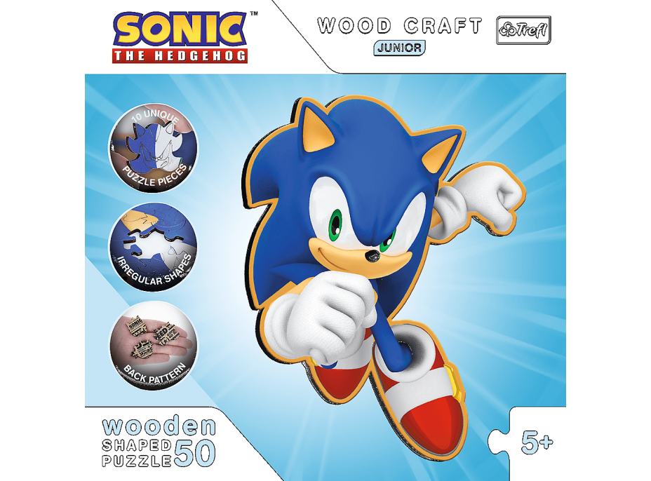 TREFL Wood Craft Junior puzzle Chytrý Ježek Sonic 50 dílků