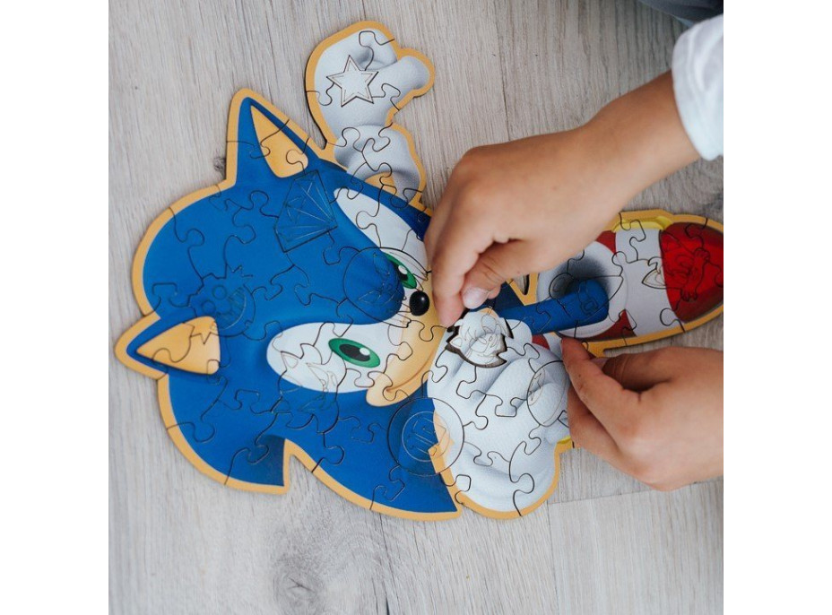 TREFL Wood Craft Junior puzzle Chytrý Ježek Sonic 50 dílků