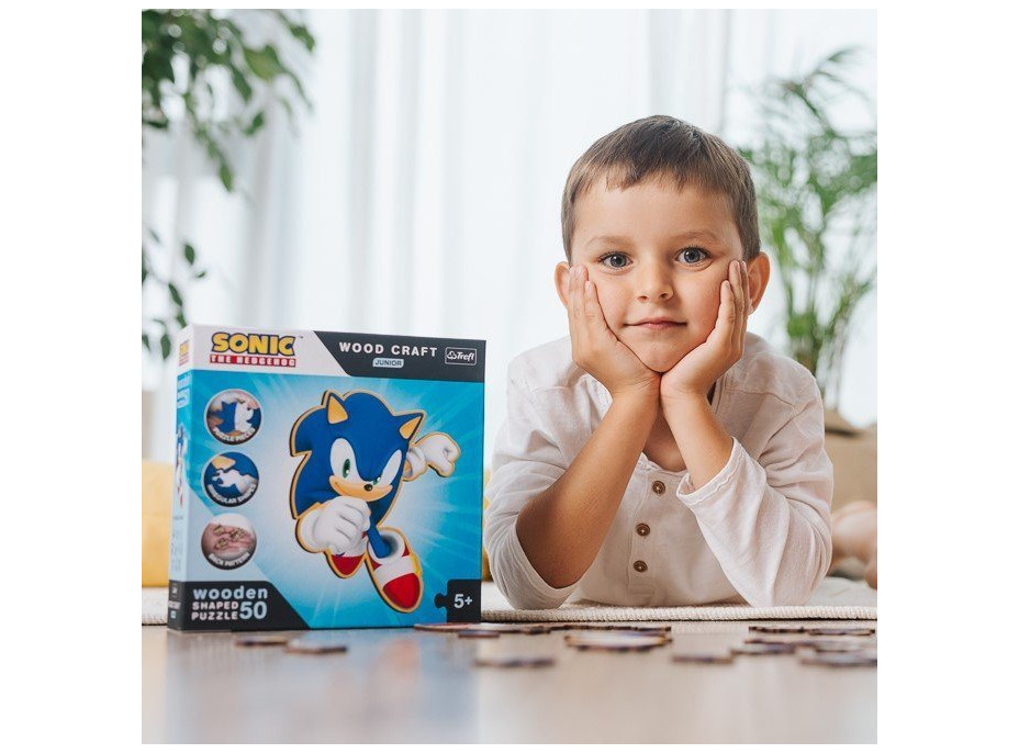 TREFL Wood Craft Junior puzzle Chytrý Ježek Sonic 50 dílků