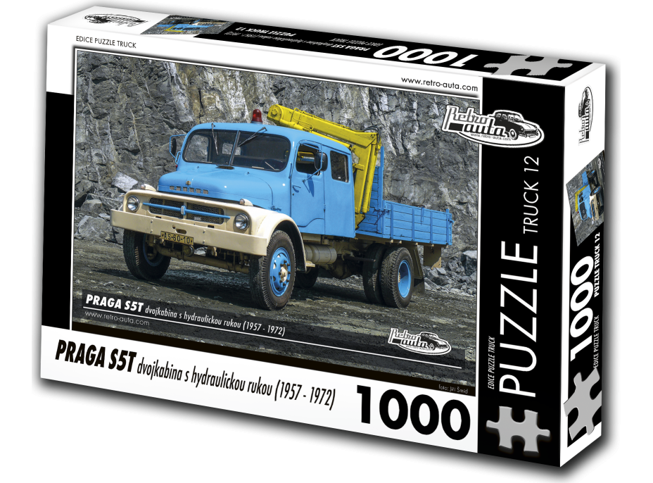 RETRO-AUTA Puzzle TRUCK č.12 Praga S5T dvojkabina s hydraulickou rukou (1957-1972) 1000 dílků