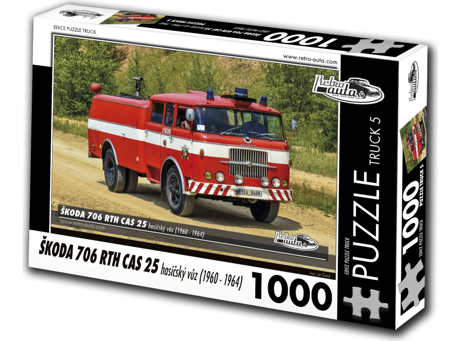 RETRO-AUTA Puzzle TRUCK č.5 Škoda 706 RTH CAS 25 hasičský vůz (1960-1964) 1000 dílků