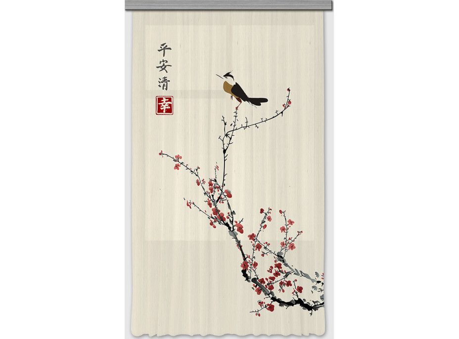 Designový závěs - Japonská sakura s ptáčkem - 140x245 cm