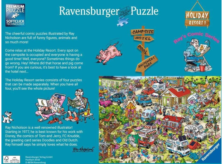 RAVENSBURGER Puzzle Ray's Comic Holiday Resort 1: Kemp 1000 dílků